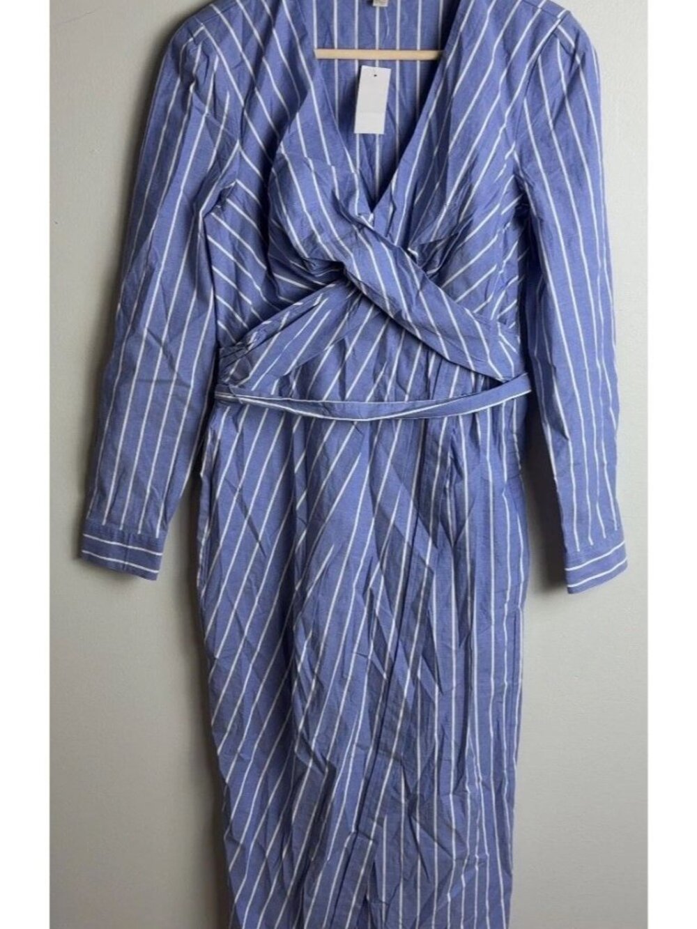 NWT LOFT Blue White Striped Twist Front Midi Dress Long Sleeve Size 4 Women’s